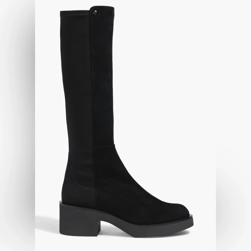 Stuart Weitzman Gotham Knee-High Boots Black Leather Lug Sole NIB Size 7.5 B